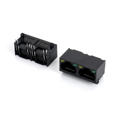 RJ45 1x2，全塑型，左黄右绿