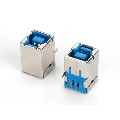 USB 3.0 BF 90度插板式,半金蓝胶,端子半金GF
