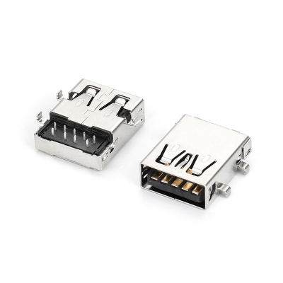 USB3.1 AF 90度 反向沉板CH1.5 PA9T黑胶无卤 端子半金锡足1U 直边直脚不锈钢壳镀镍