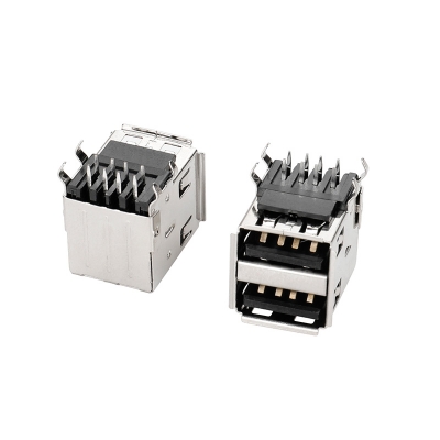 USB 2,0-AF双层90度弯脚黑胶卷边铜