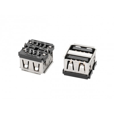 USB 2,0-AF双层180度10,0黑胶卷边铁直叉脚