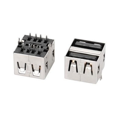 USB 2,0-AF双层180度短体10,5黑胶PBT铁双插脚哑面