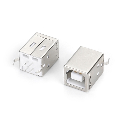 USB 2.0BF 180度插板式(H=16.0mm)半金GF 弯脚铁壳镀镍DIP型