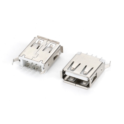 USB2.0 AF 180度插板式 磷铜端子半金GF 外壳镀亮镍 DIP 弯脚有卷边15.0MM