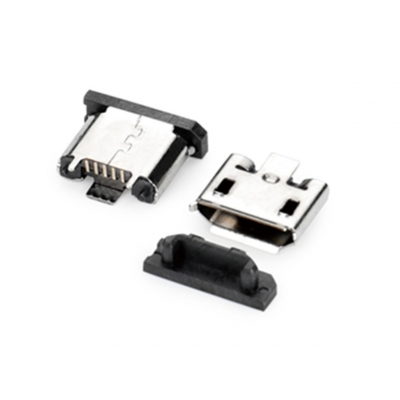 MICRO USB 5P 立式三支脚立贴有柱有边SMT