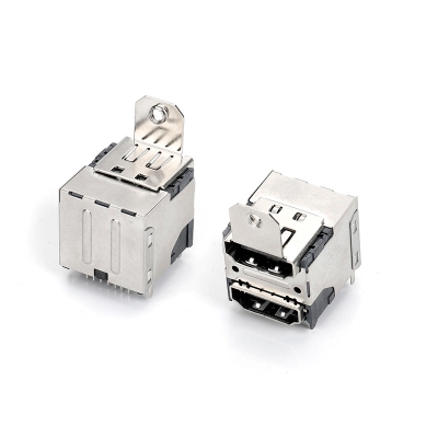 双层HDMI DIP三排 带定位柱,LCP黑胶半金GF 外壳不锈钢,有耳7.2mm无柱