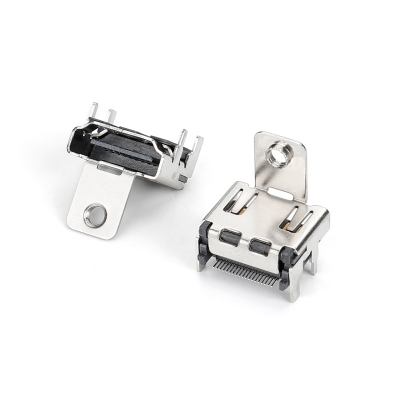 HDMI SMT刺破式铜壳镀镍 螺孔高13.38 四直脚四弹片 脚加宽 无小耳朵 端子GF