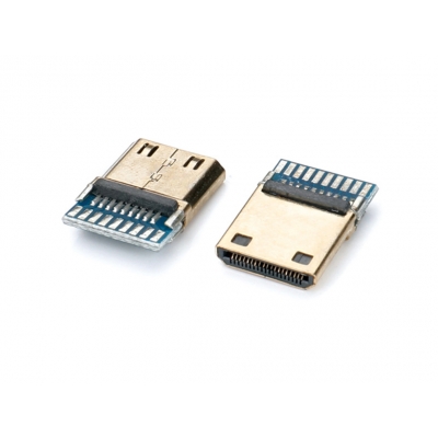 HDMI公头夹板式，外壳镀金，带PCB板